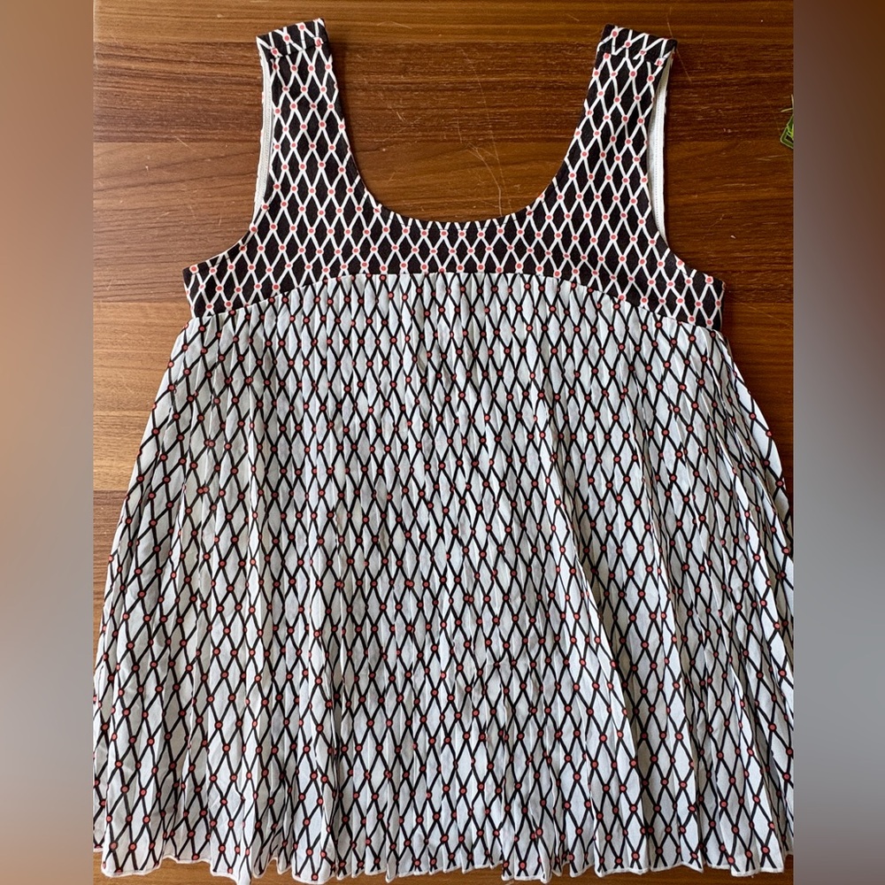 Deletta Anthropologie Pleated Babydoll Swing Geometric Tank Top Shirt M Medium